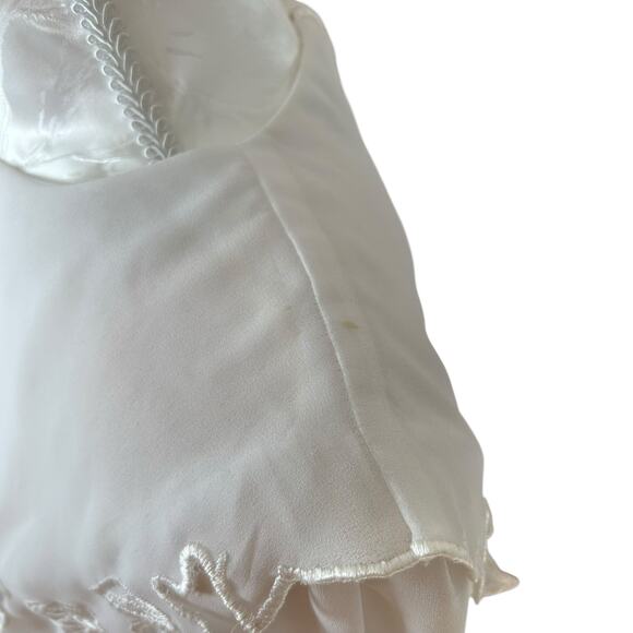 Vintage 80s White Blue Sheer Belted Dress Womens Sz Small Lace Collar Coquette - Picture 12 of 16